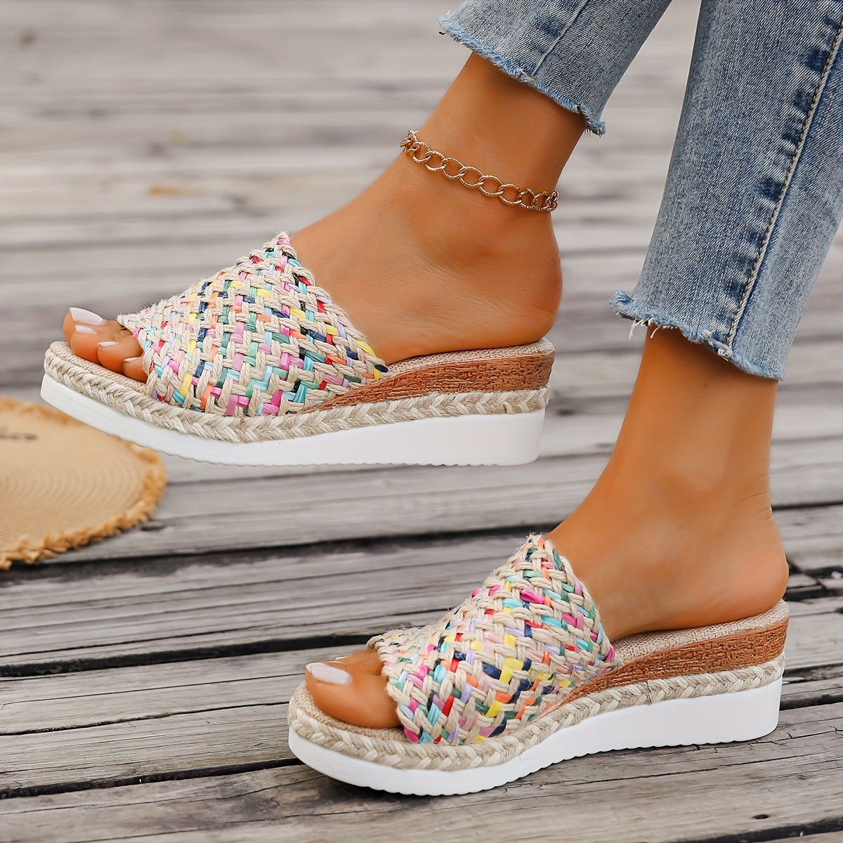Aurelya™ – Sandales Femme Chic et Confortable Compensées en Paille Tressée Été