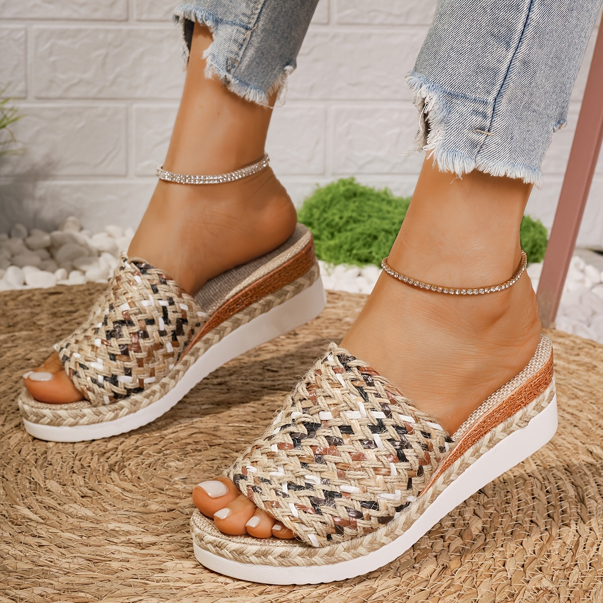 Aurelya™ – Sandales Femme Chic et Confortable Compensées en Paille Tressée Été