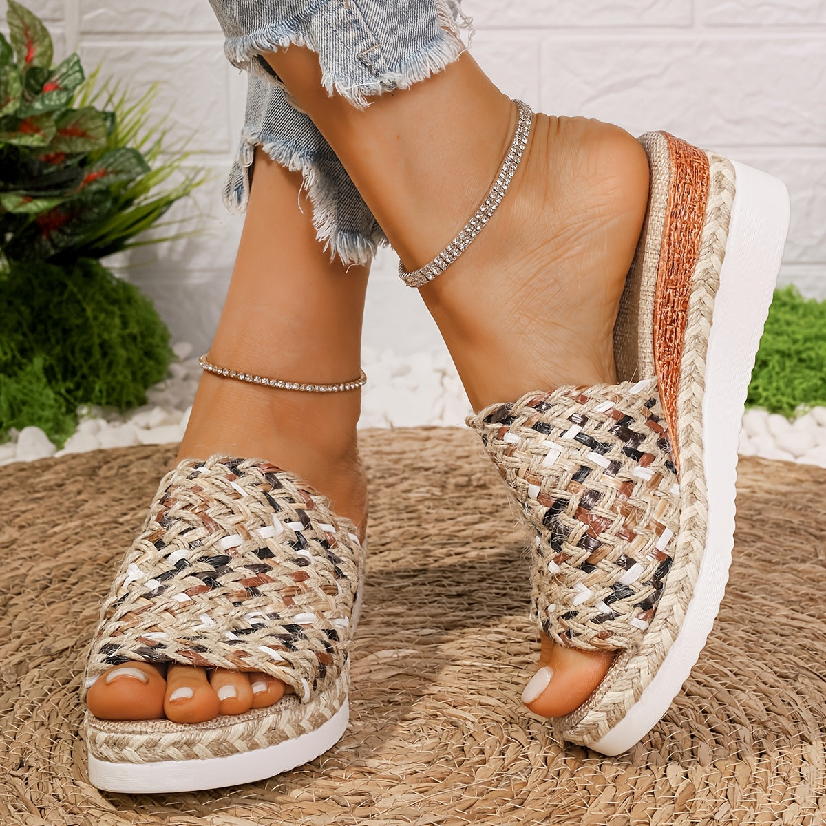 Aurelya™ – Sandales Femme Chic et Confortable Compensées en Paille Tressée Été