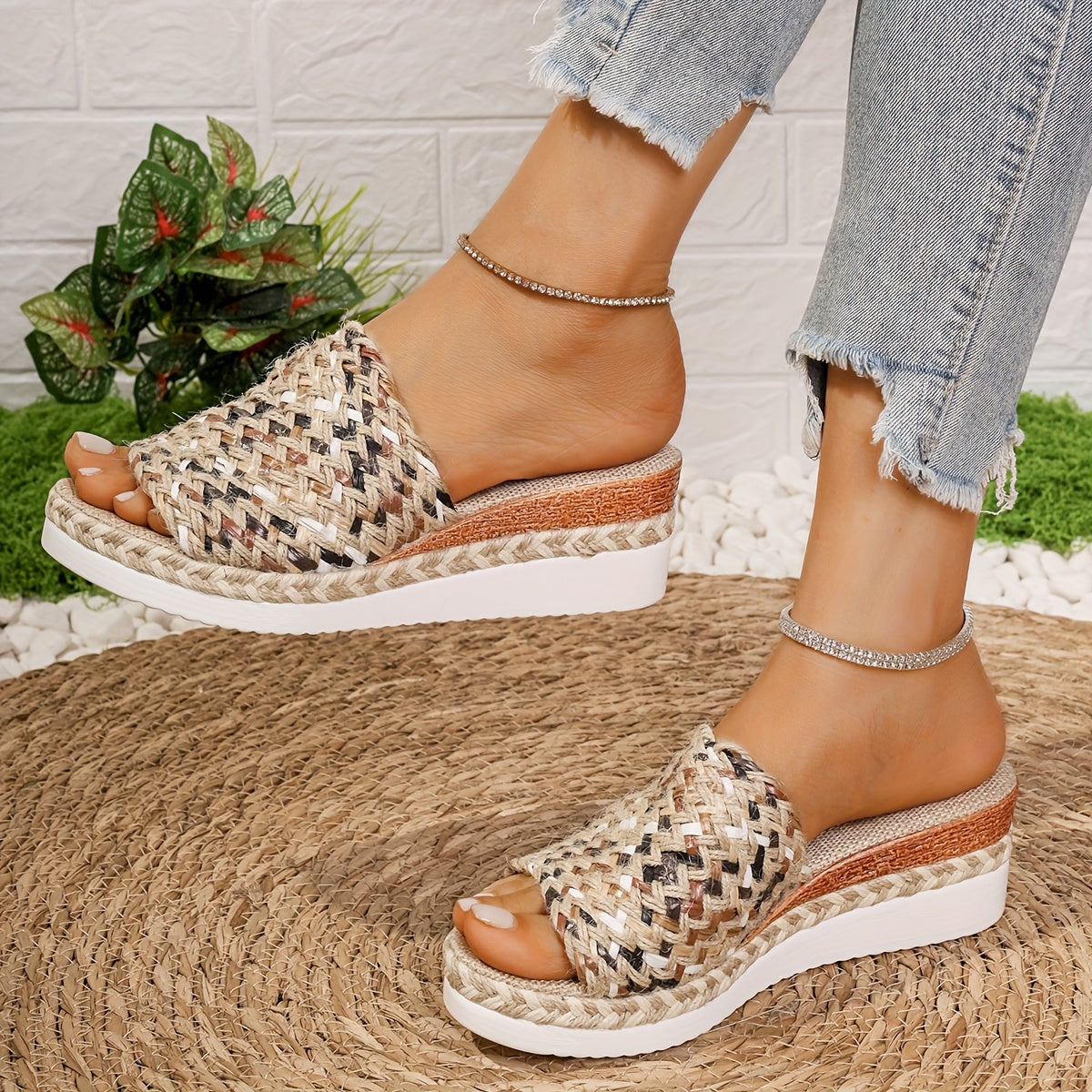 Aurelya™ – Sandales Femme Chic et Confortable Compensées en Paille Tressée Été