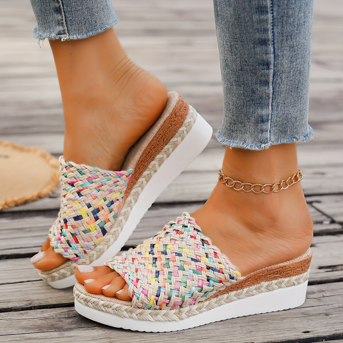 Aurelya™ – Sandales Femme Chic et Confortable Compensées en Paille Tressée Été