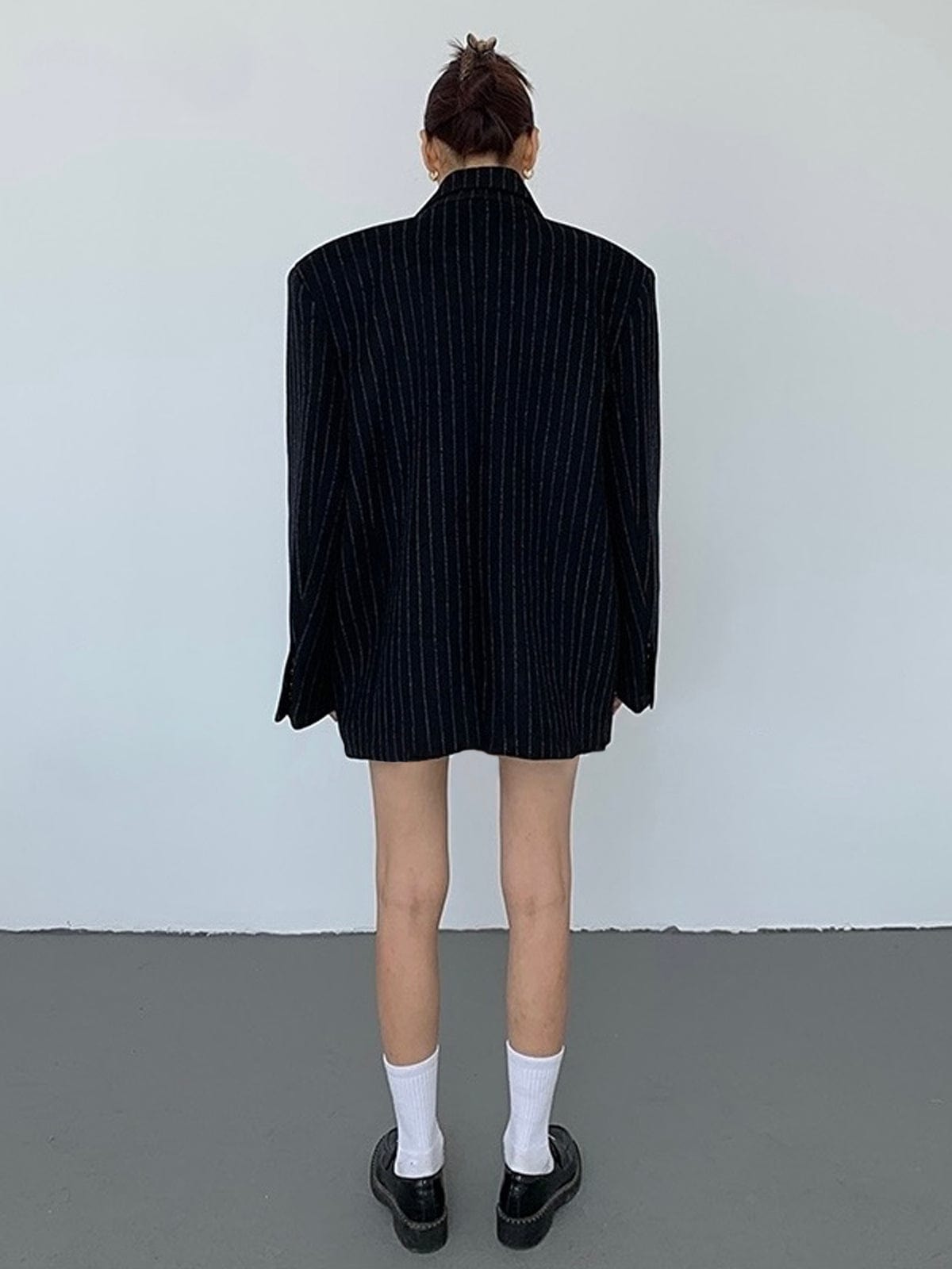 Blazer Marine Femme Élégant à Rayures Fines