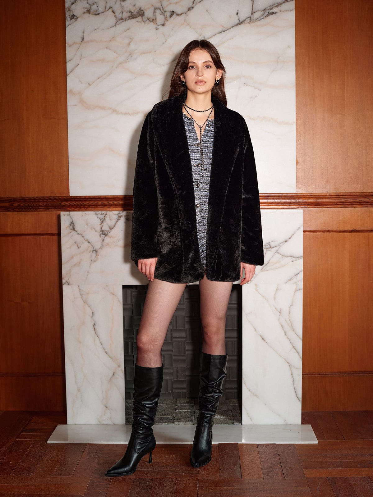 Veste Femme Longue Noir Élégante Hiver - PanierRoyale