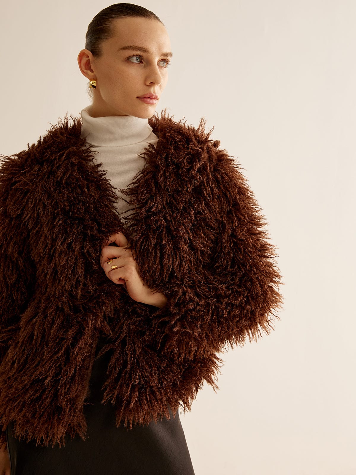 Veste en Simili Cuir Brun pour Printemps