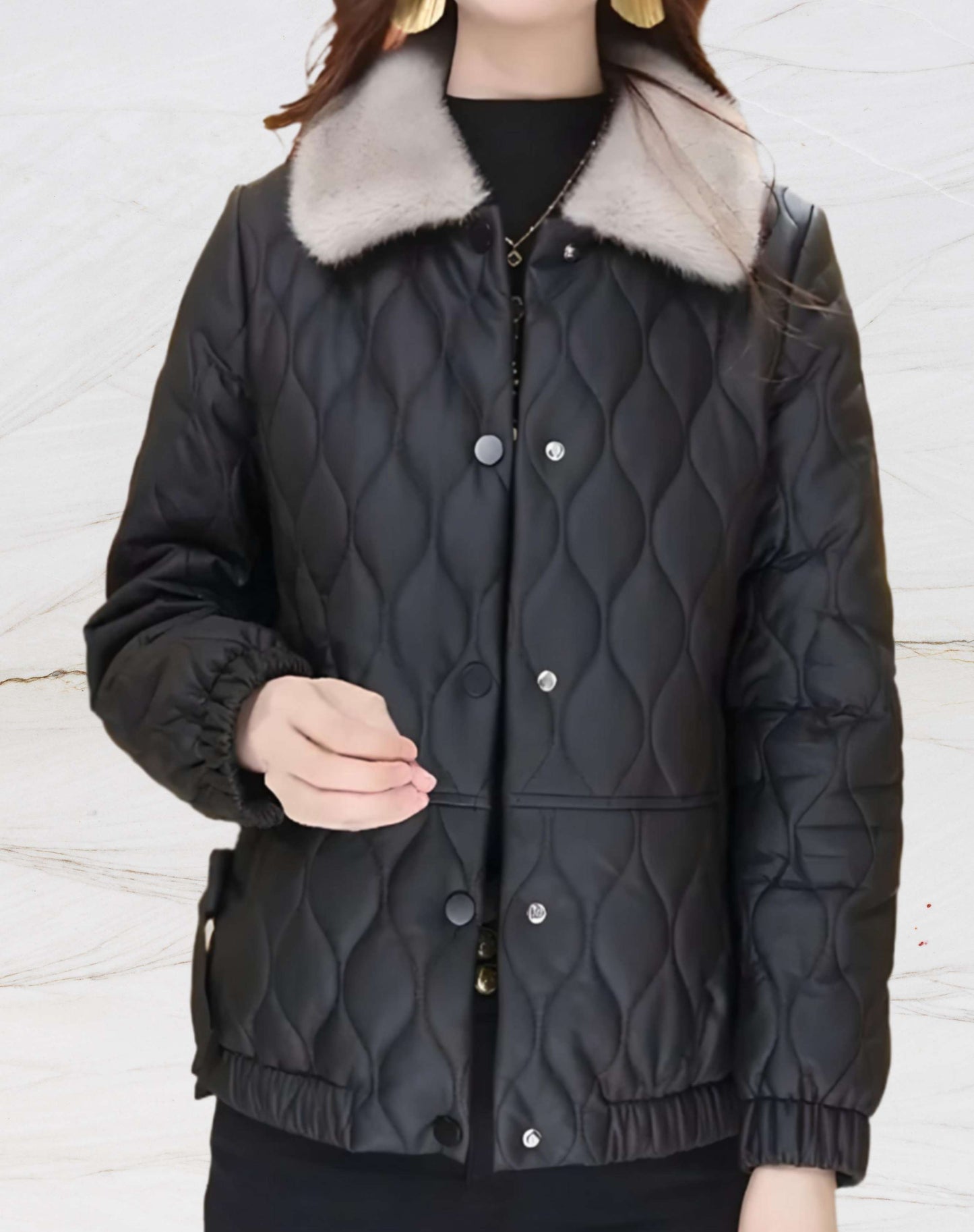 Veste Femme Hiver Épaisse au Col en Fourrure Synthétique - PanierRoyale
