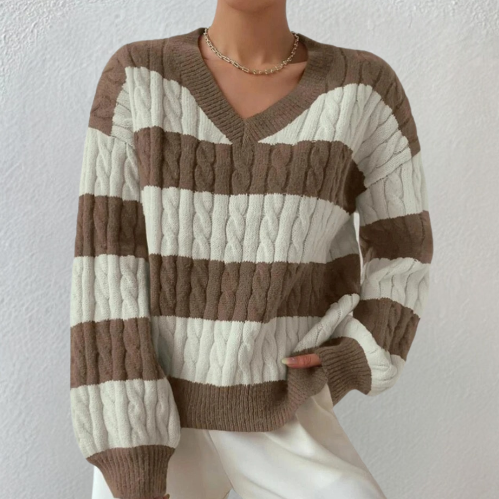 Pull en Tricot Rayé Femme Décontracté et Confortable