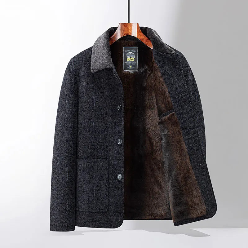 Manteau Homme Hiver Fourré Gris Élégant