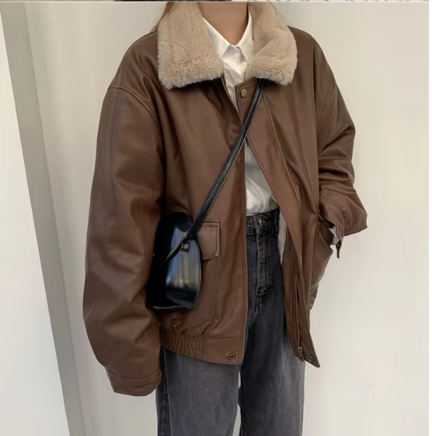 Veste Cuir Femme Hiver Oversize Élégante