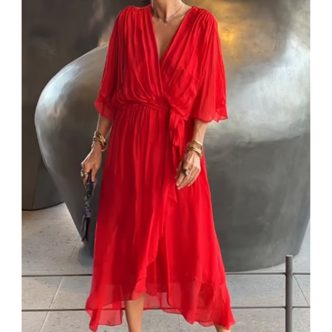 Robe Femme Élégante Décolleté en V Taille Cintrée