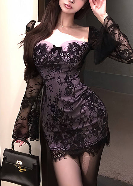 Sexy Black Lace Bustier Mini Dress - EasyApparels