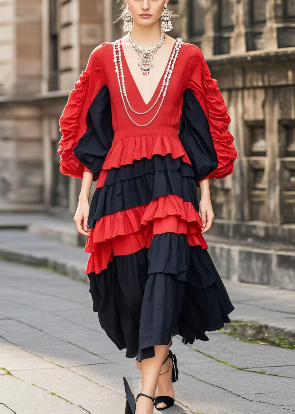 Robe de printemps en coton décontractée avec col en V - EasyApparels