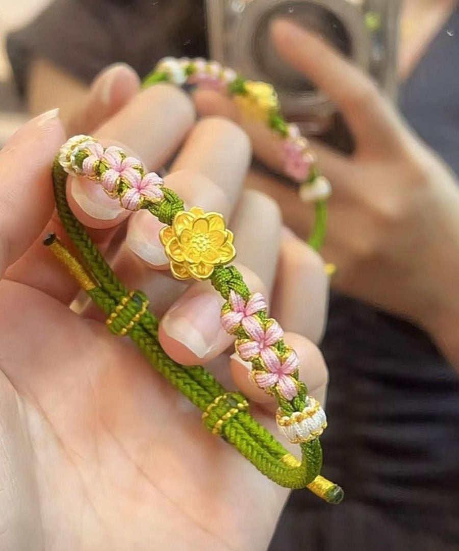 Colorful Woven Flower Peach Charm Bracelet - EasyApparels