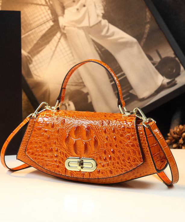 Stylish Orange Leather Tote Bag - EasyApparels