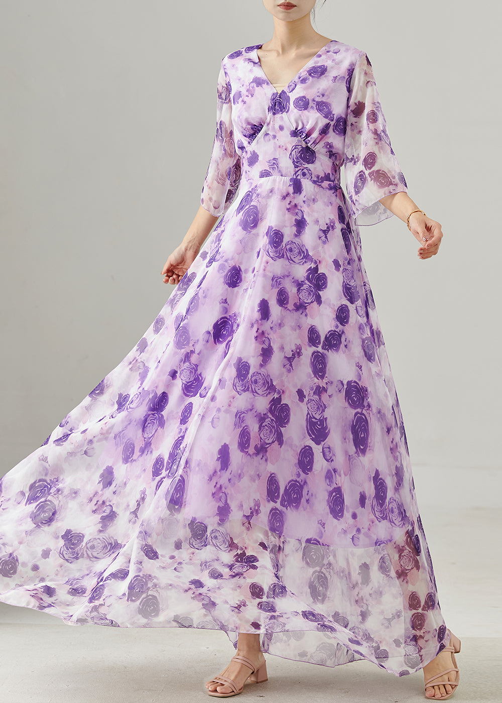 Robe décontractée en soie légère avec fleurs pour femmes - EasyApparels