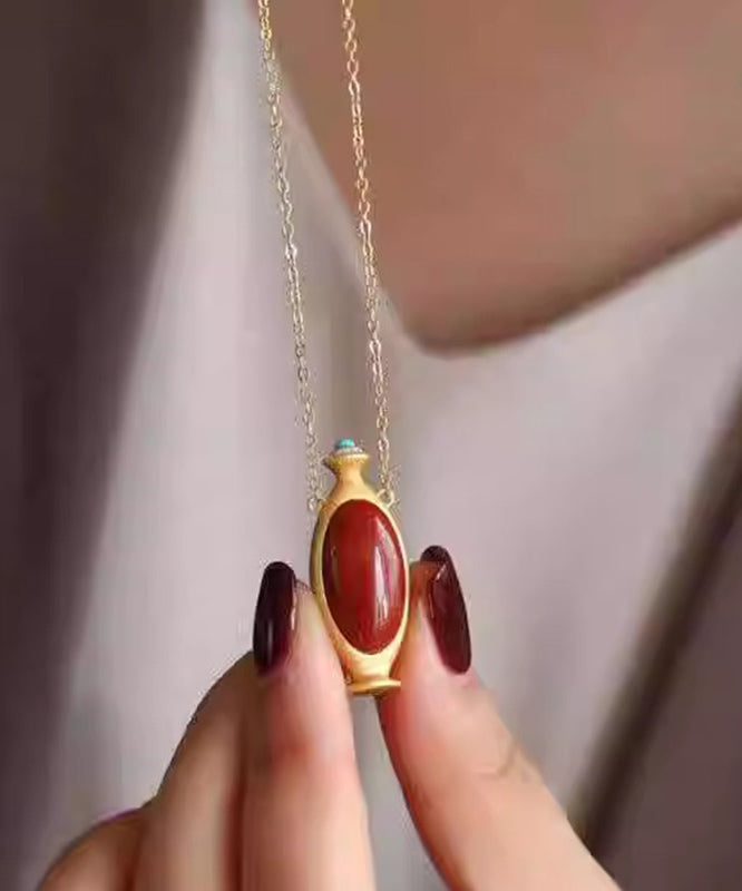 Beautiful Red Agate Pendant Silver Necklace - EasyApparels