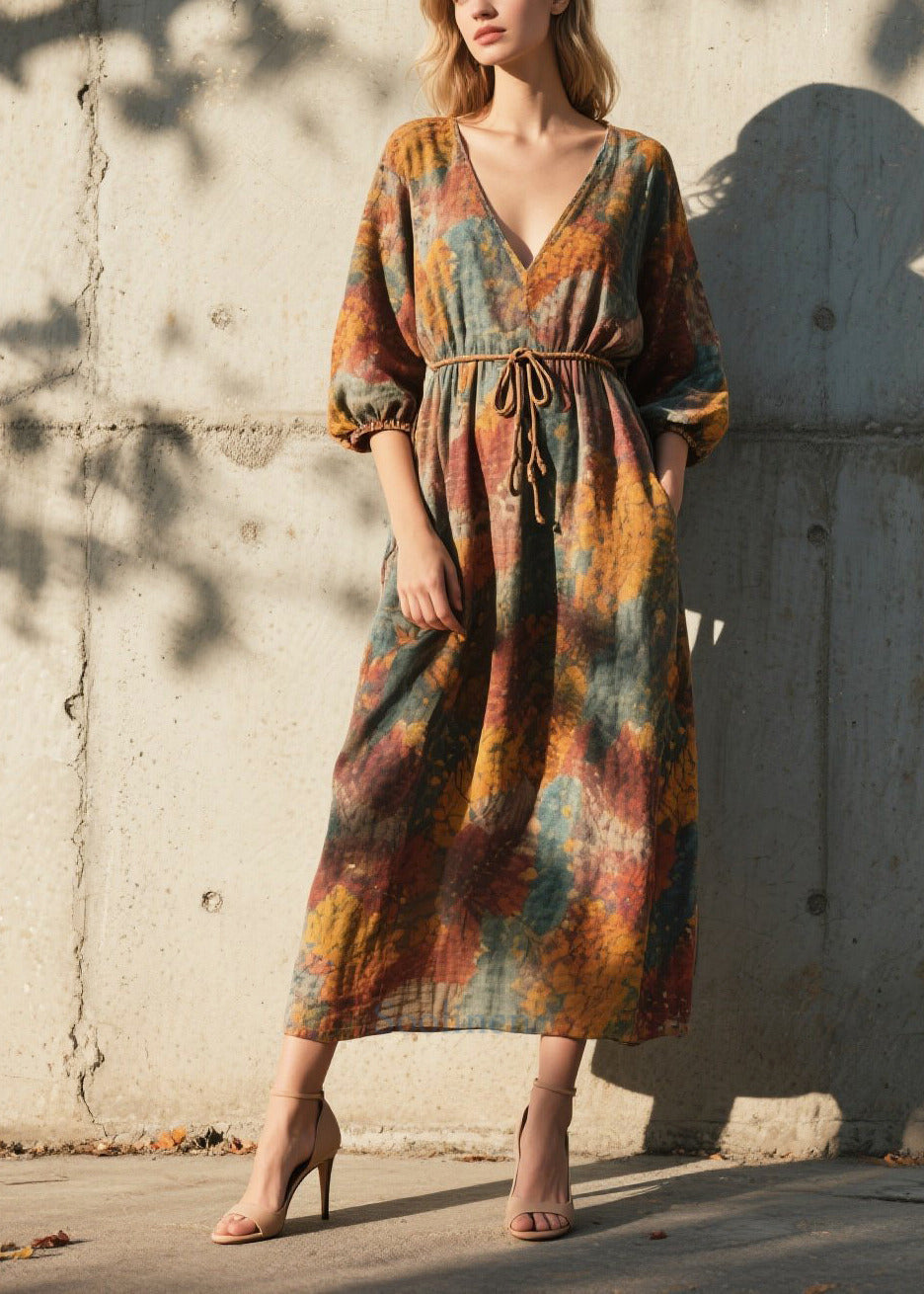 Robe de coton chic imprimé avec manches courtes - EasyApparels