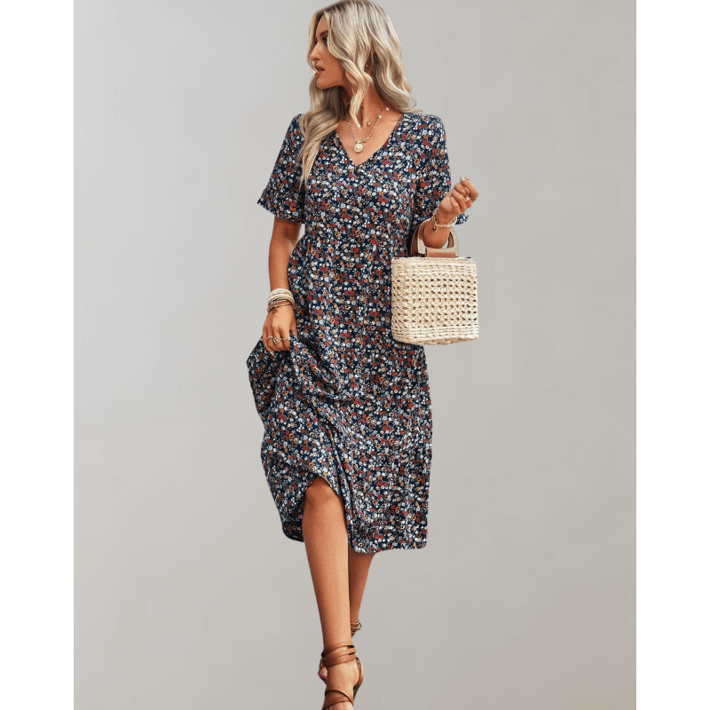Robe Été Légère Mi-Longue pour Femme avec Manches Bouffantes