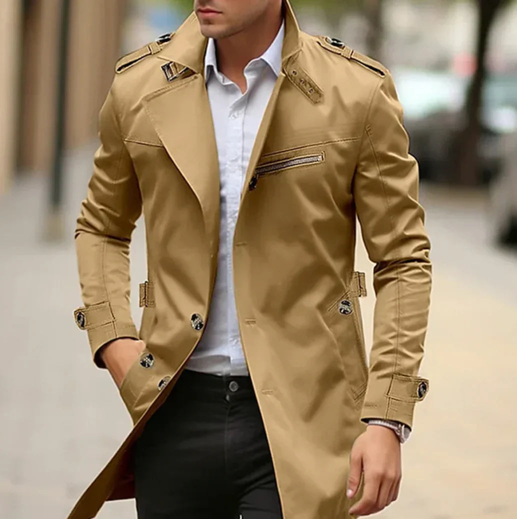 Manteau Homme Hiver Élégant - Trench Cuir Noir Classique