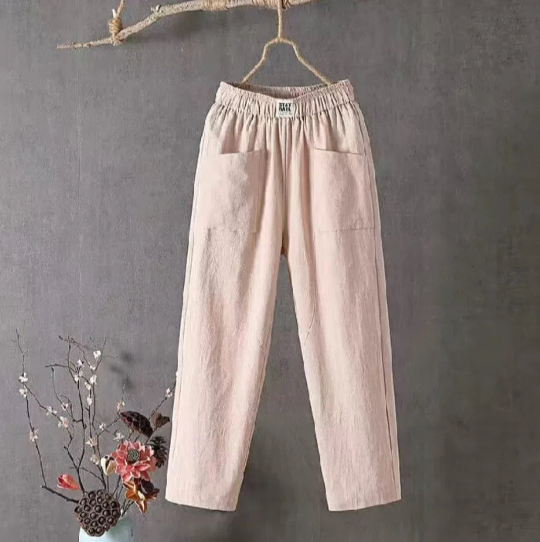 Pantalon Femme Lin Vert Pastel Chic