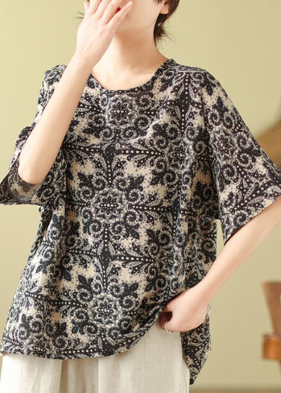Patchwork Noir Col Rond Manches Courtes - EasyApparels