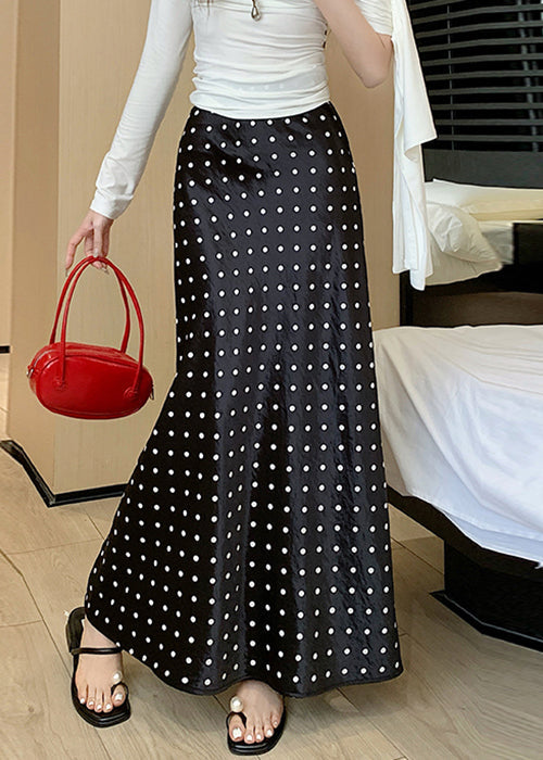 Robe longue automne en soie imprimée noir élégant - EasyApparels