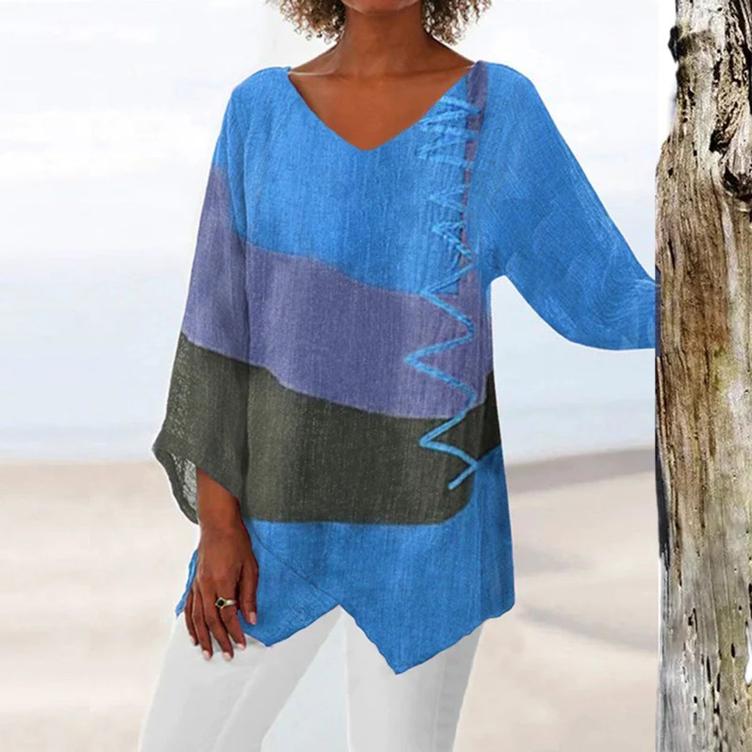 Blouse Femme Décontractée Manches Longues Mélange de Couleurs