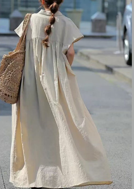 Robe décontractée en coton beige pour femme - EasyApparels
