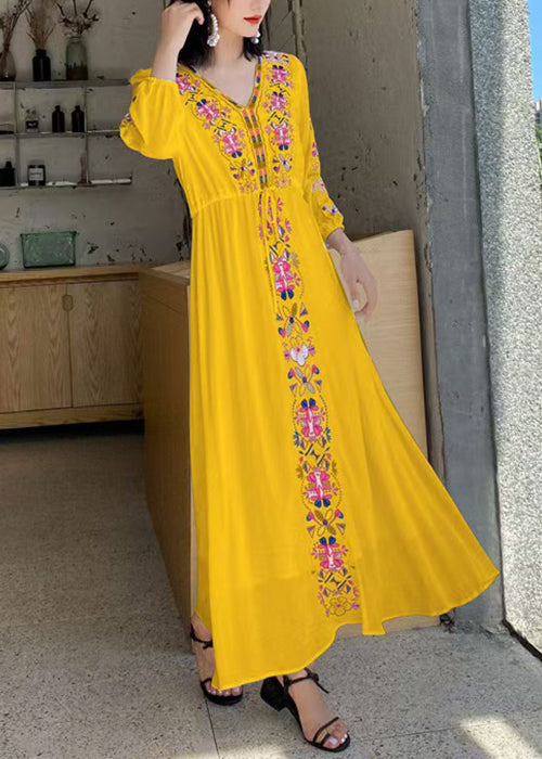 Robe décontractée en coton jaune avec ceinture et manches courtes - EasyApparels