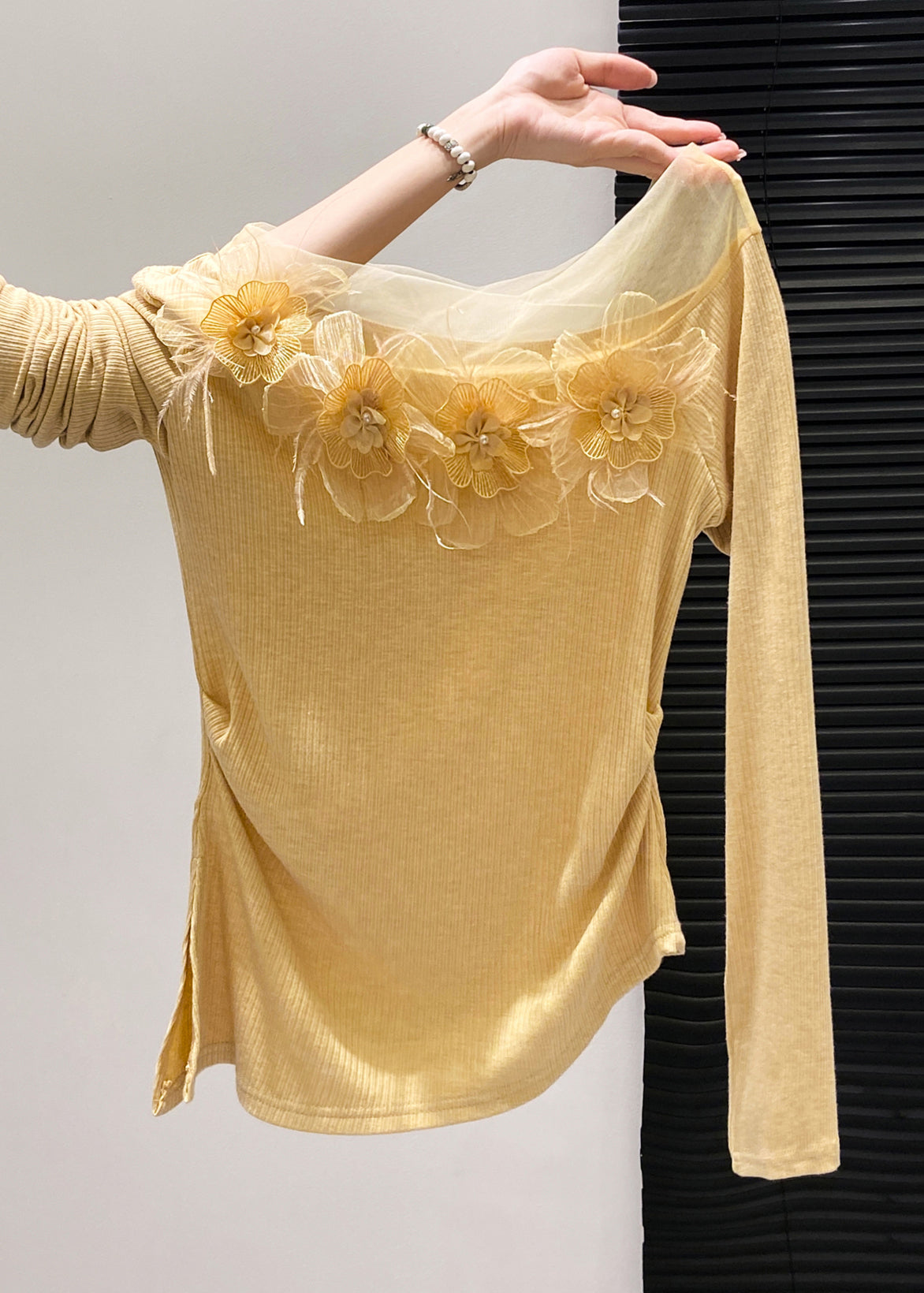 Robes en coton jaune floral évasées d'automne - EasyApparels