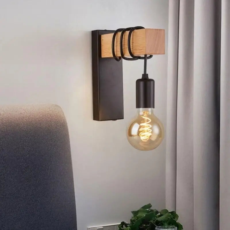 Boisora™ – Applique Murale Industrielle Noire & Blanche en Bois et Aluminium