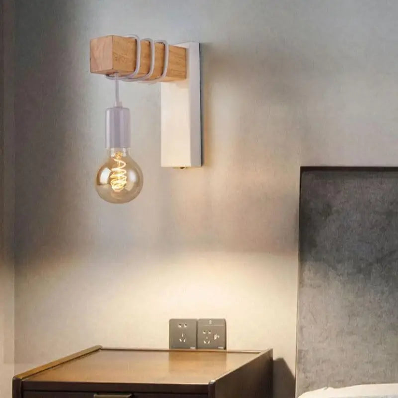 Boisora™ – Applique Murale Industrielle Noire & Blanche en Bois et Aluminium