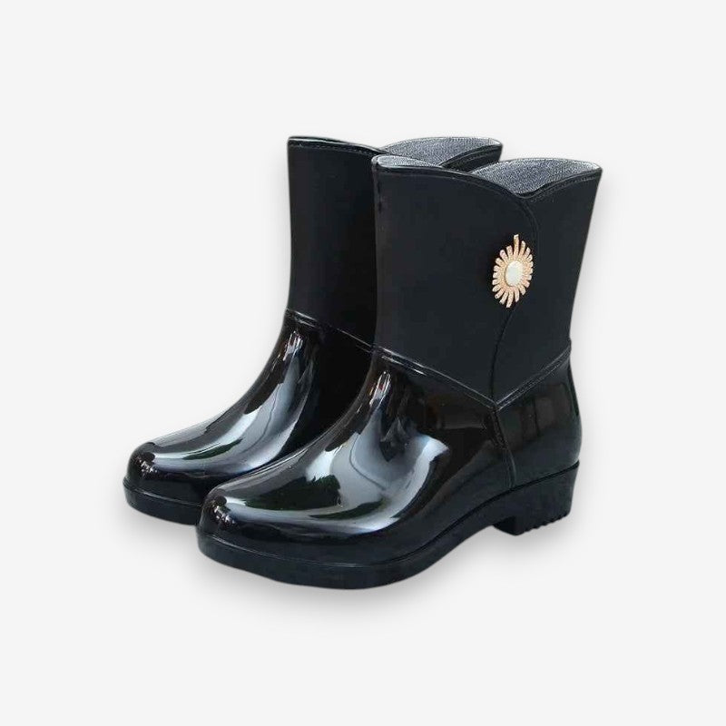 Chaussures Femmes Mi-Mollet à Bout Arrondi avec Boucle et Semelle Antidérapante
