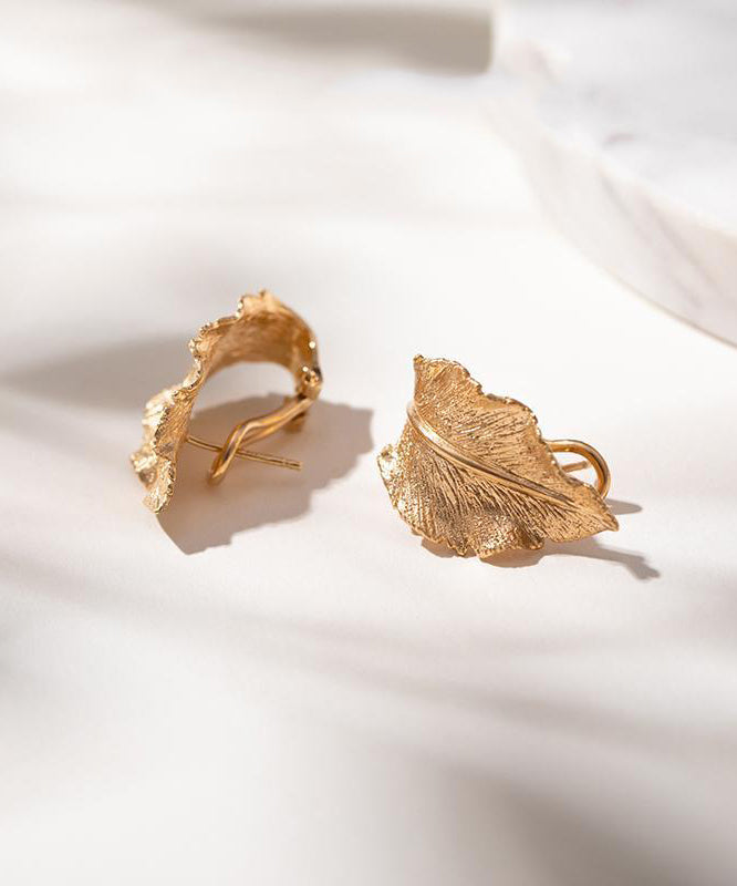 Cuivre doré créoles feuilles pendantes oreilles - EasyApparels