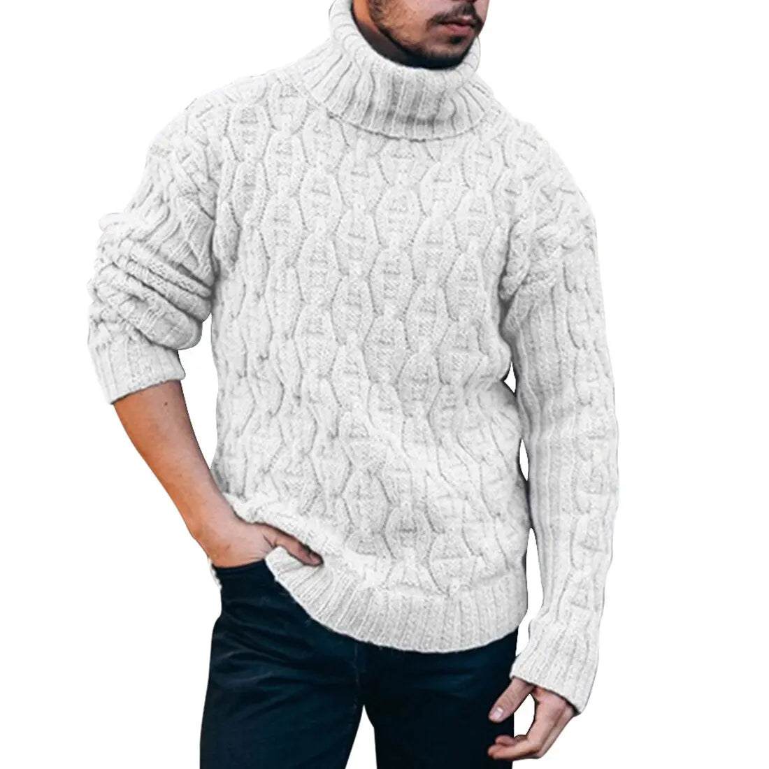 Pull Homme en Laine Mélangée Col Roulé Chaud