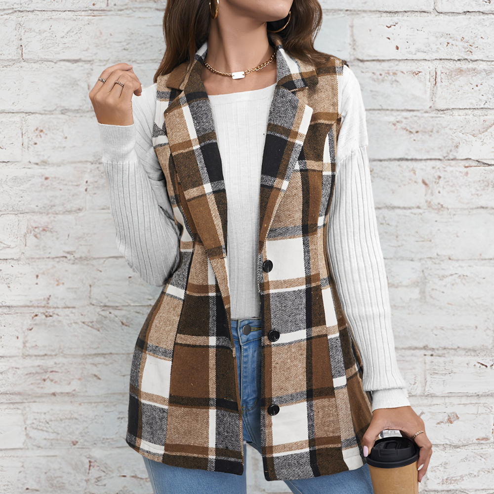 Gilet femme à carreaux doux et chaud hivernal - PanierRoyale