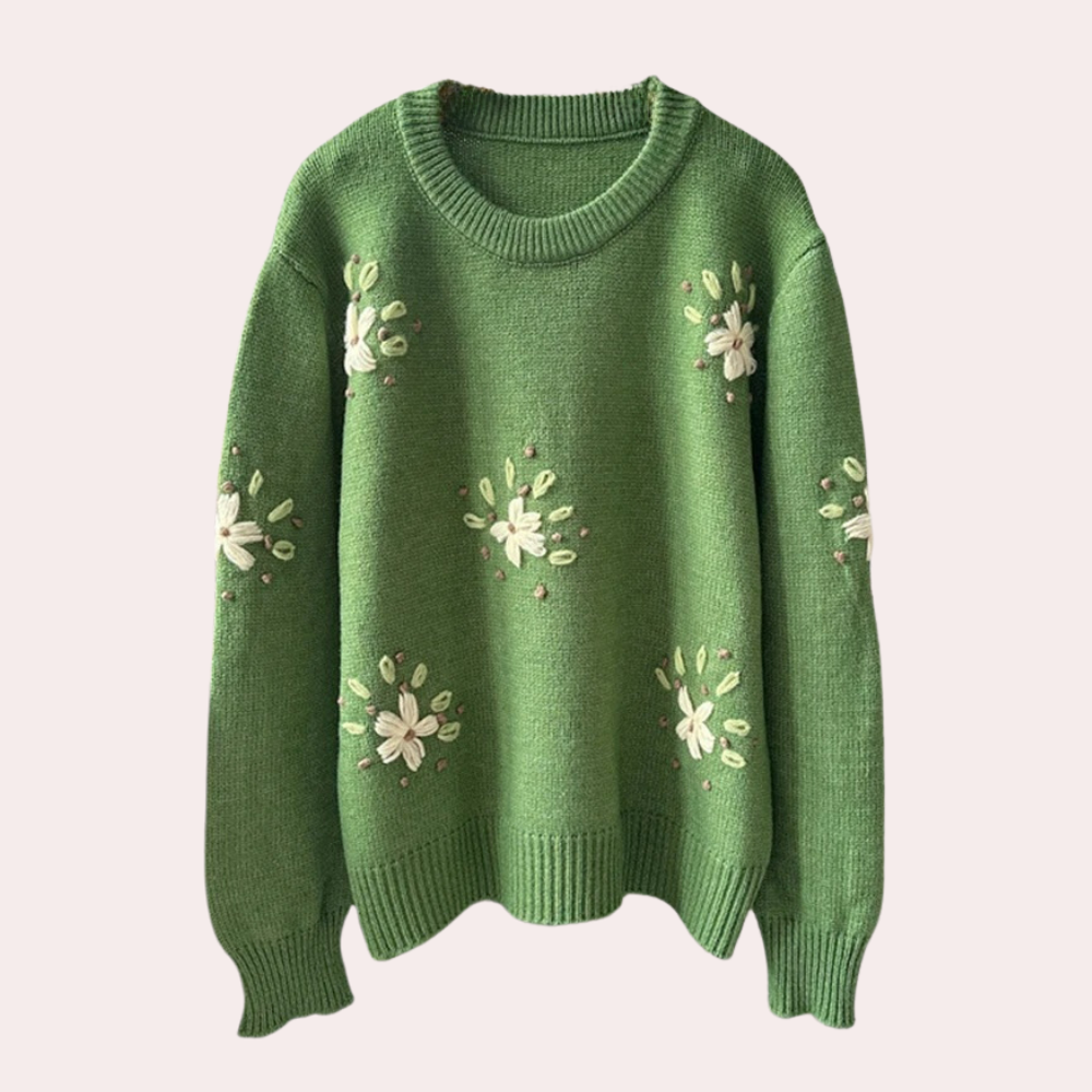 Pull Femme à Fleur Brodée Élégant - PanierRoyale