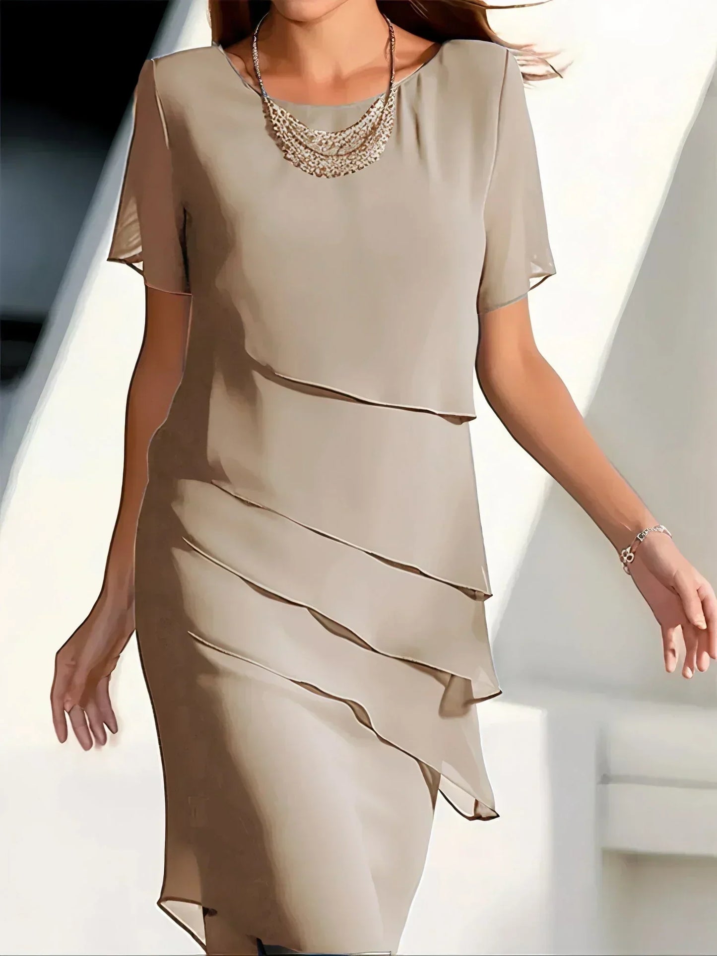 Robe Drapée Femme Tissu Léger Coupe Fluide Manches Longues