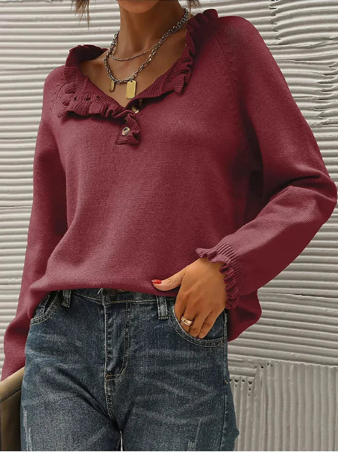 Pull Femme Col Rond Doux et Chaud Beige