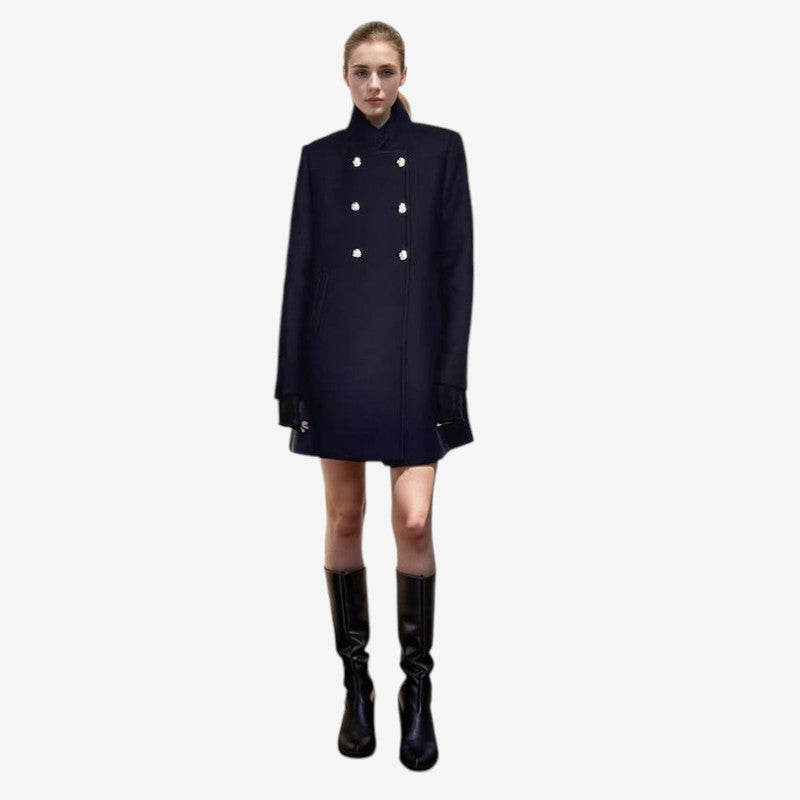 Manteau Femme Élégant Hiver Double Boutons en Laine