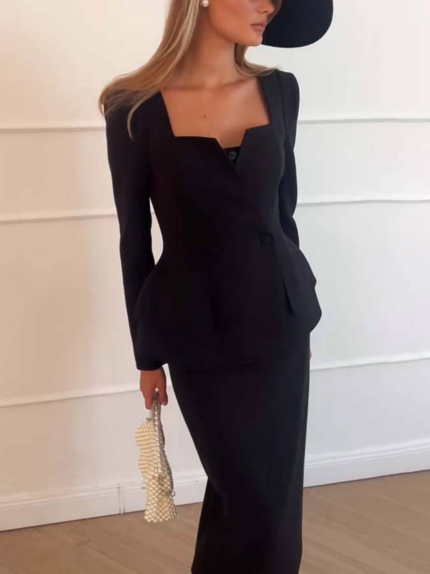 Costume Femme Chic Deux Pièces Taille Élastique