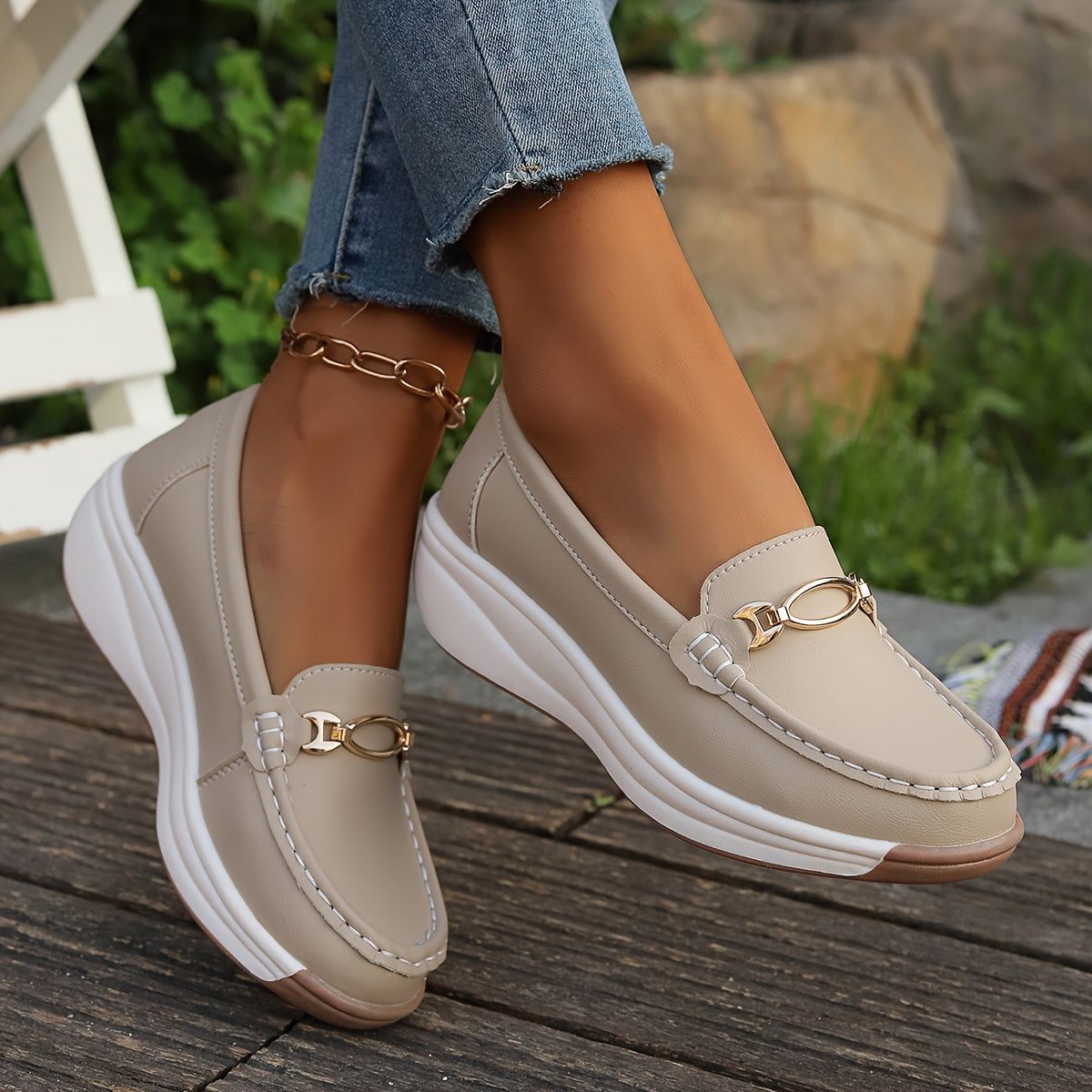 Caliazo™ – Mocassin Femme Compensé Chic en Simili Cuir Confortable
