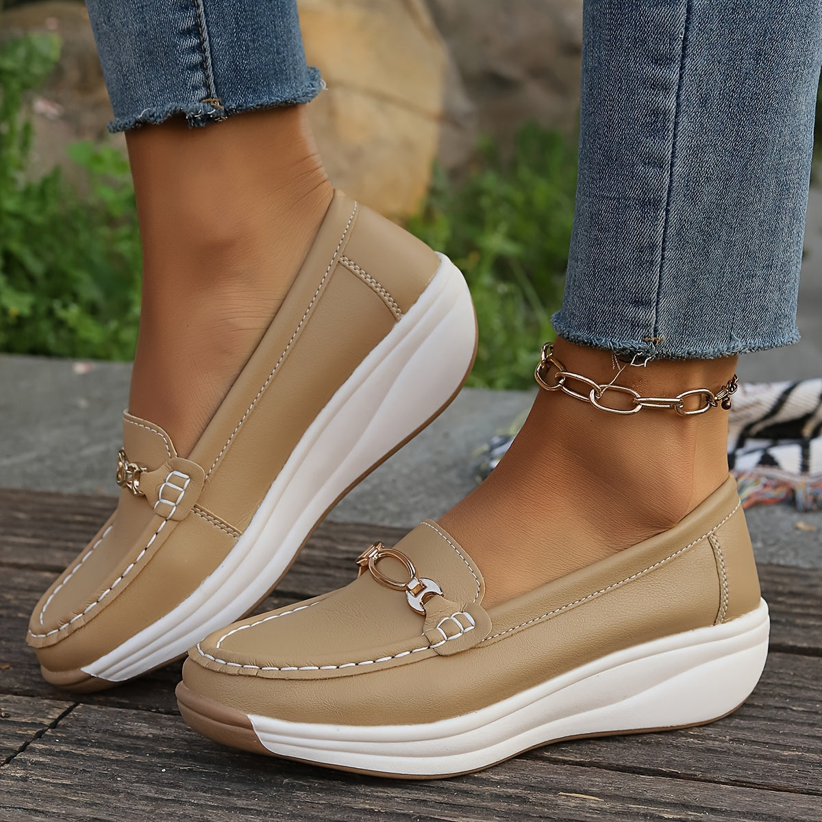 Caliazo™ – Mocassin Femme Compensé Chic en Simili Cuir Confortable