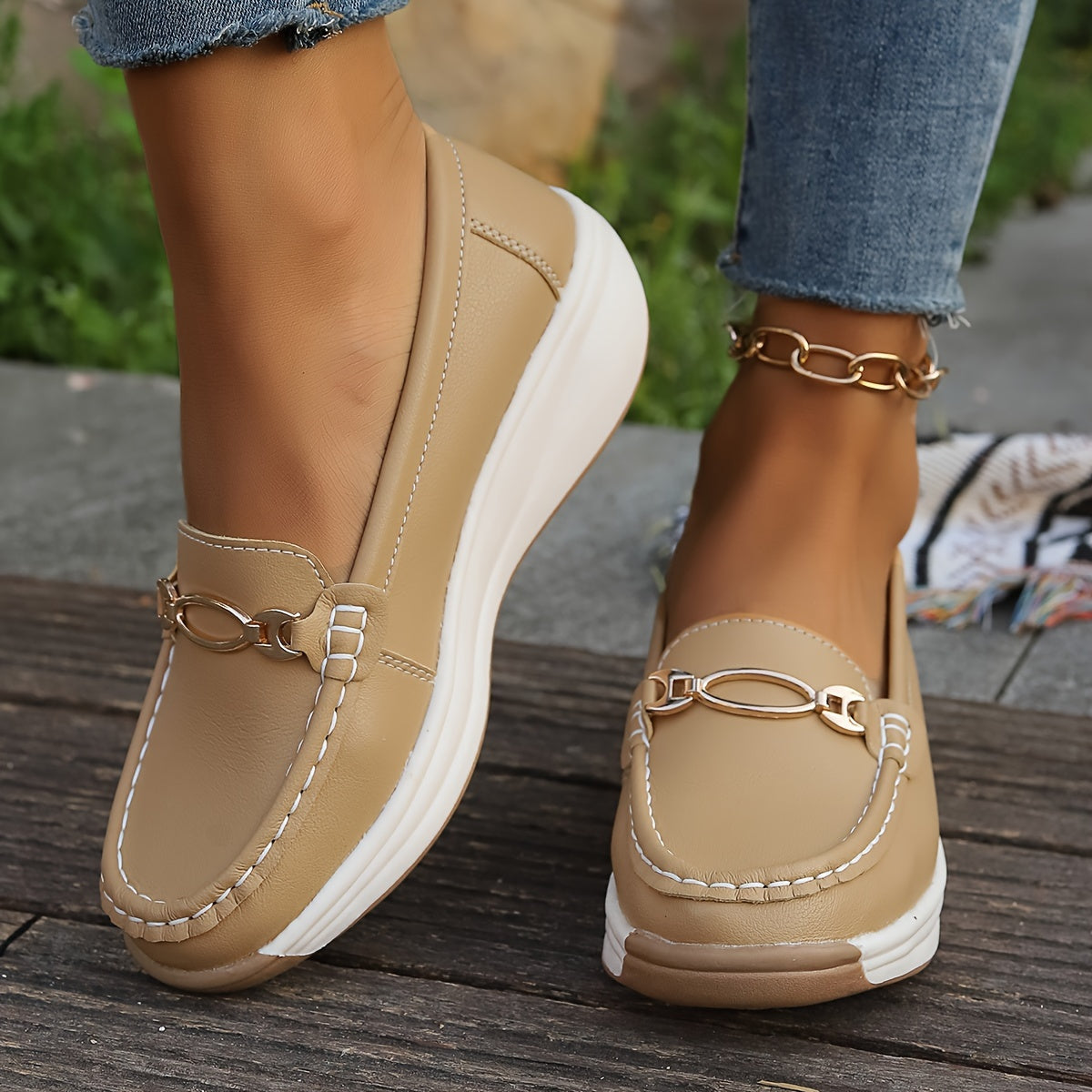 Caliazo™ – Mocassin Femme Compensé Chic en Simili Cuir Confortable