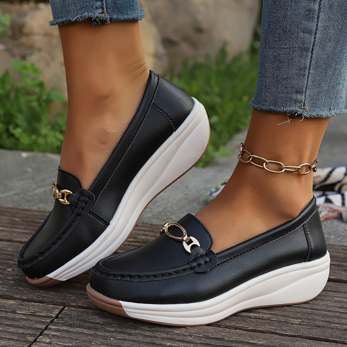 Caliazo™ – Mocassin Femme Compensé Chic en Simili Cuir Confortable