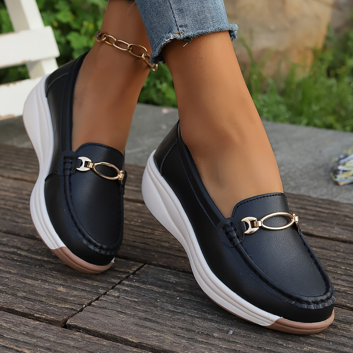 Caliazo™ – Mocassin Femme Compensé Chic en Simili Cuir Confortable