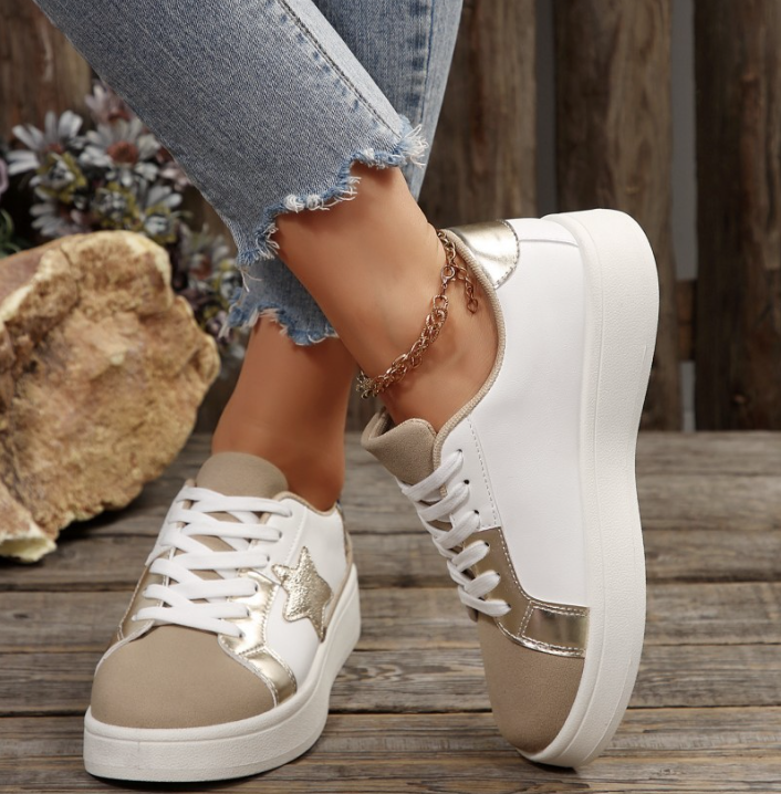 Carla™ – Baskets Femme en Python Doré avec Étoile Élégante et Confort Optimal