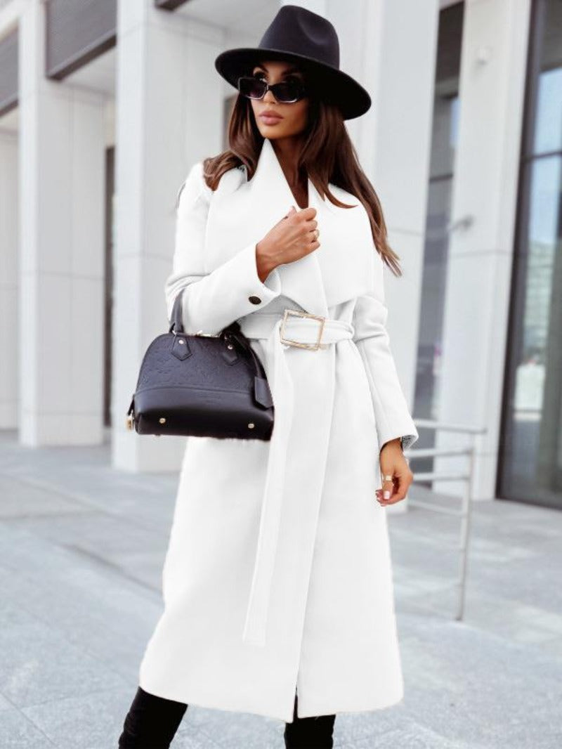 Manteau femme chic mi-long en cuir beige