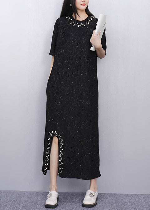 Robe décontractée en coton noir à paillettes pour femme - EasyApparels