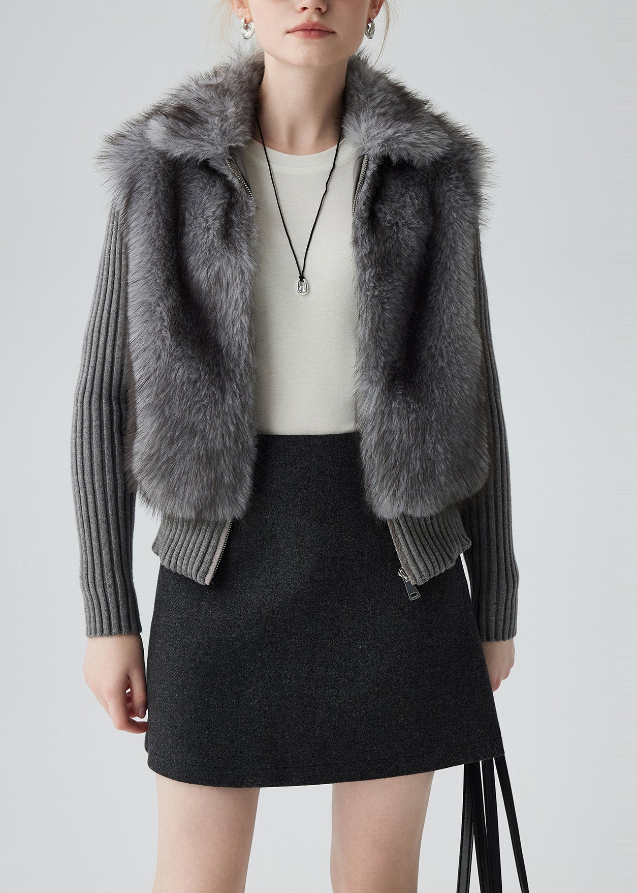 Gilet hiver gris casual faux fur patchwork - EasyApparels