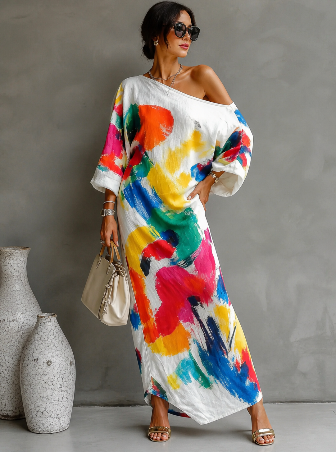 Robe Maxi Femme Asymétrique Une Épaule Fluidité
